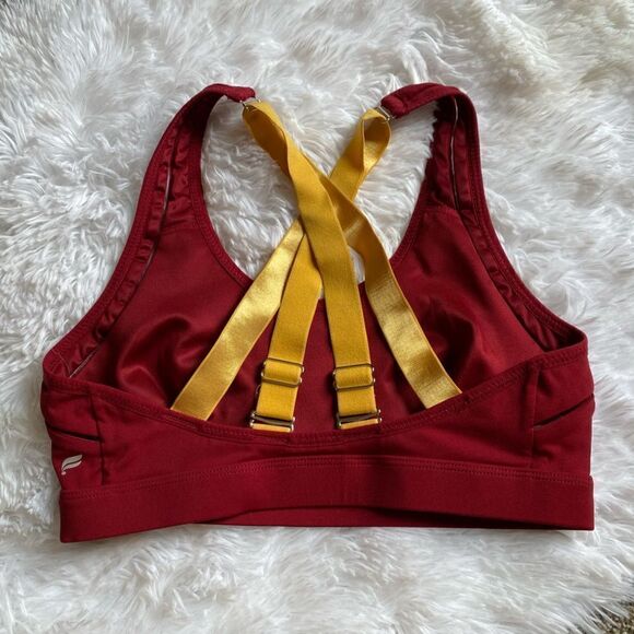 Fabletics Belle High Impact Sports Bra Strappy Back Red Yellow Women’s Medium - Picture 1 of 7
